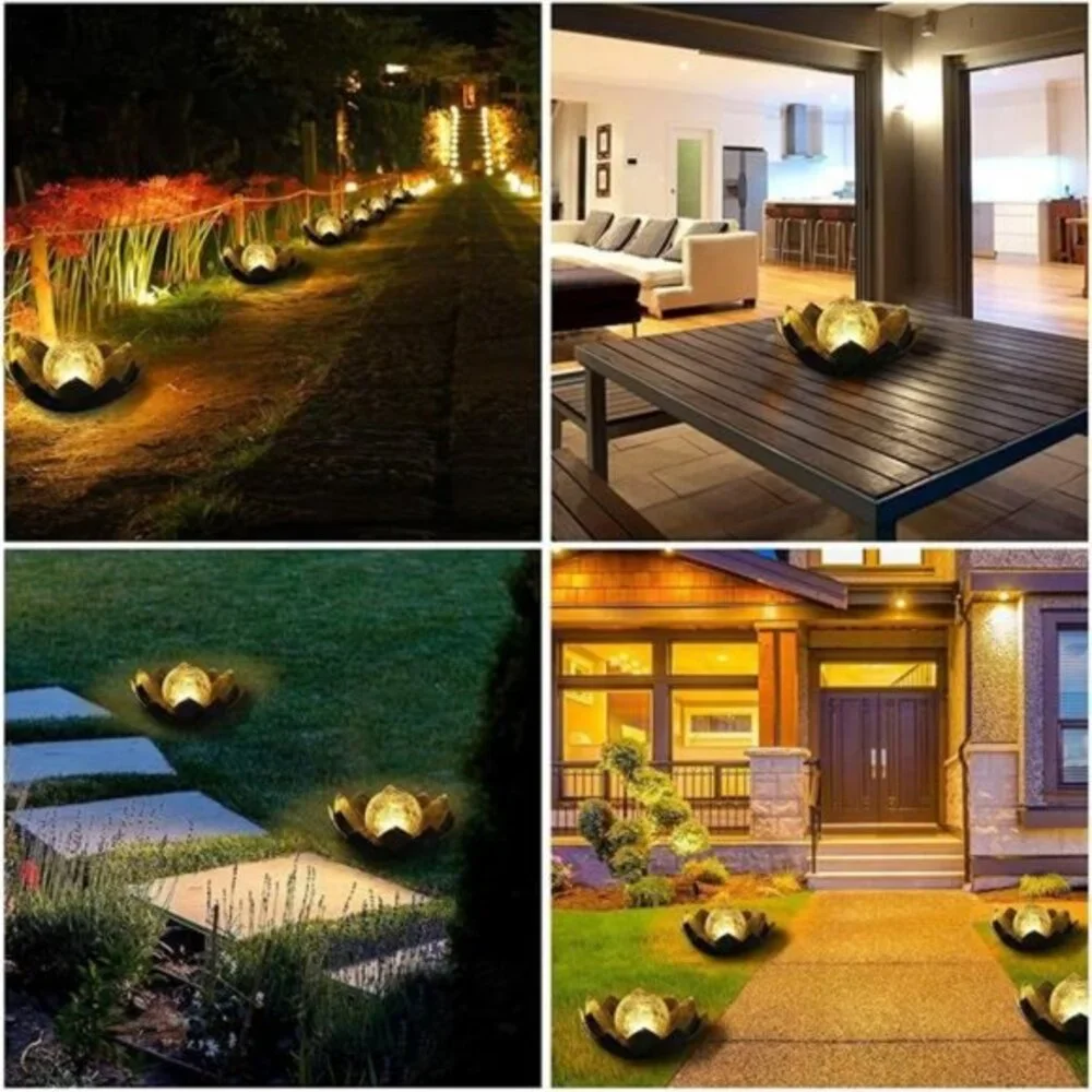 Waterproof Solar Lights Outdoor Garden, Globe Glass Lotus, for Walkway ,Tabletop